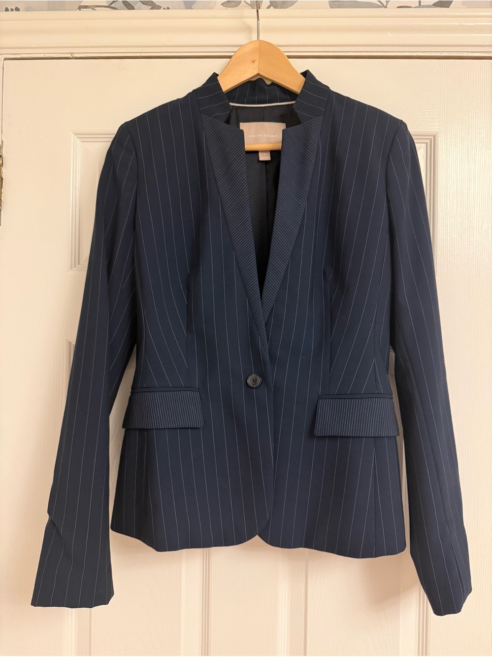 Banana Republic Navy Pinstripe Single-Button Blazer